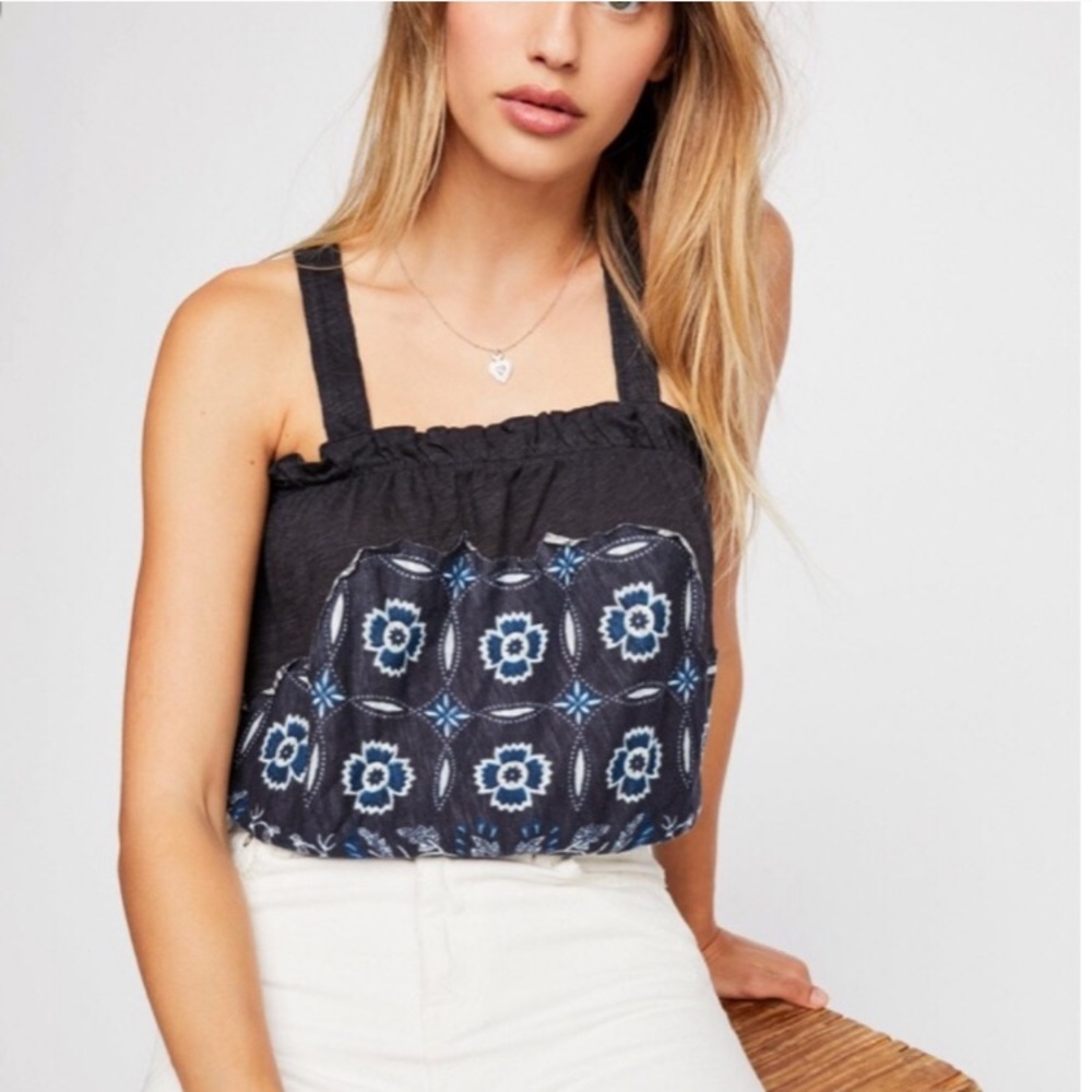 Free People Love Life Bubble Top - Navy Blue